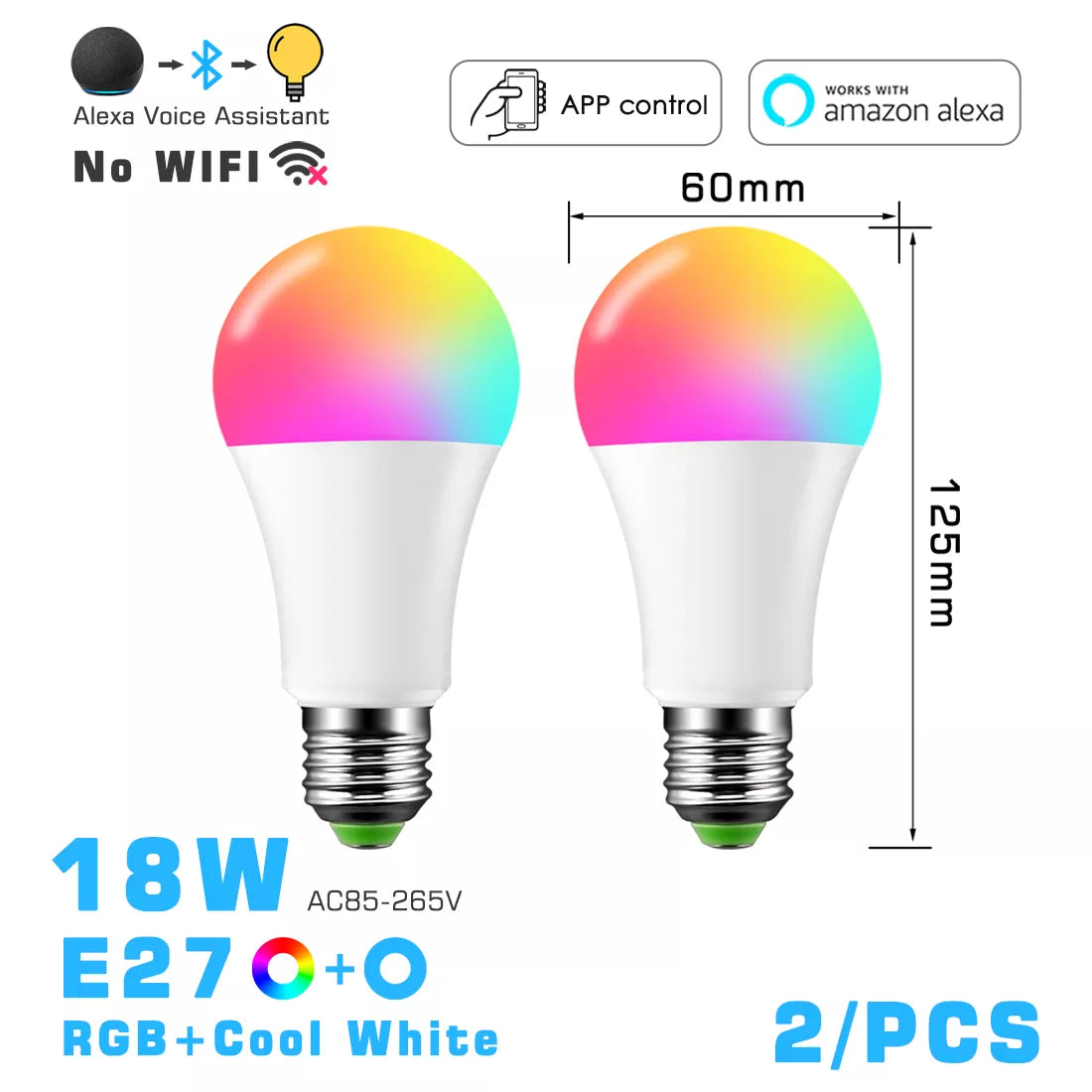 LED Smart Light Bulb, Color Changing Alexa Light, RGB Smart Lamp That Work With Alexa, E27 B22 Base,16 Million Colors, Dimmable