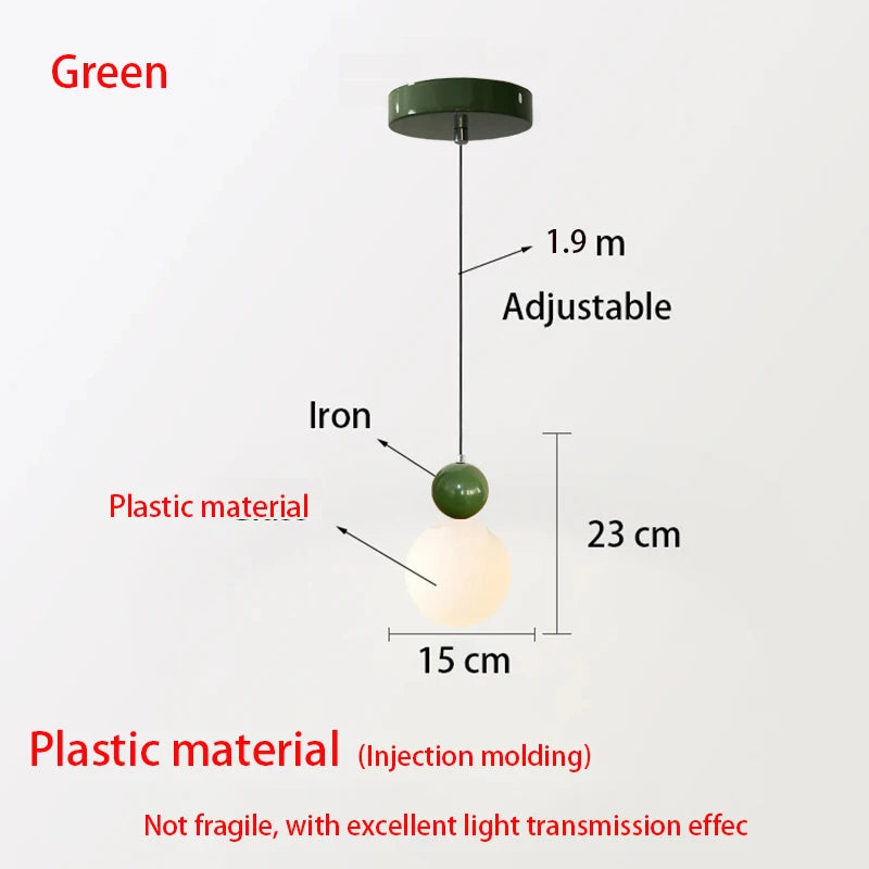 Modern Color Round Ball Long-Line Bedroom Single-Head Pendant Lamp With Glass And Injection-Molded Cover For Dining Room E27