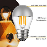 G45 Edison LED Globe Night Bulb - 4W Dimmable E12 E14 E26 E27 Silver Top Mirror Light