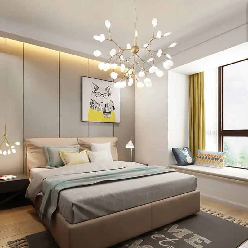 Salon Starry Nordic Modern Firefly Ceiling Chandelier Pendant Lamp G4 Led Lights Home Baby Room Bedroom Living Room Decoration