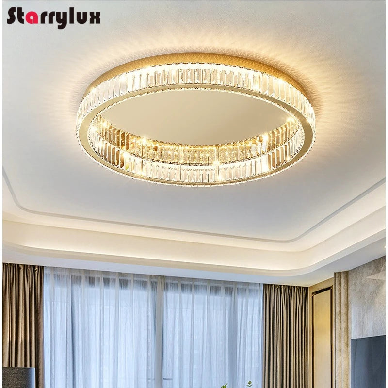 Modern Minimalist Round Ceiling Light Luxury Crystal Bedroom Lamp LED Flush Mount for Master Room