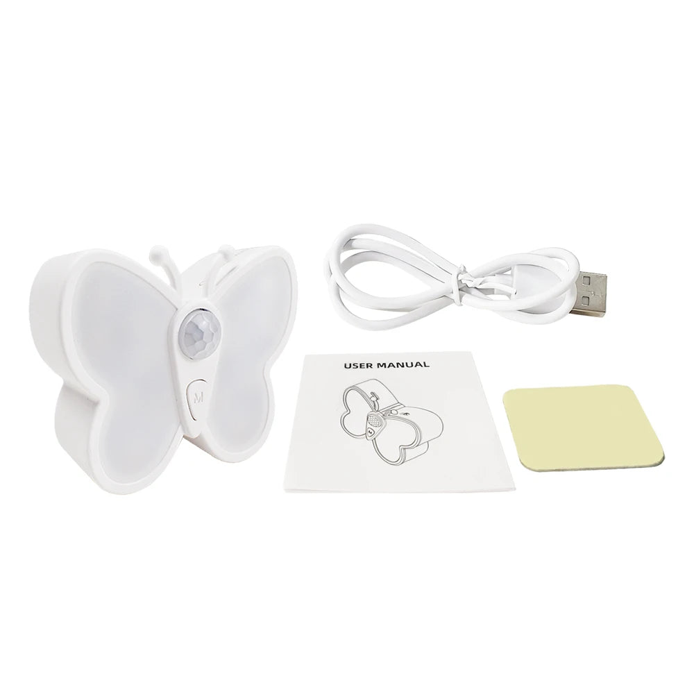Acrylic Butterfly Motion Sensor Night Light USB Rechargeable Dimmable LED Wall Lamp for Bedroom Living Room Stair Lighting