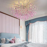 Light luxury living room pendant light creative girl pink branch shaped hall pendant branch water droplet restaurant