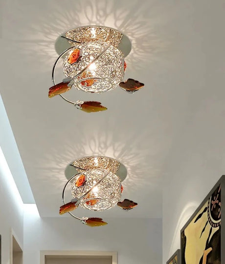 Modern Crystal LED Ceiling Lamp Bedroom Living Room Dining Room Study Iron Art Ceiling Lights Room Decors Maple Leaf Ceiling Lamp