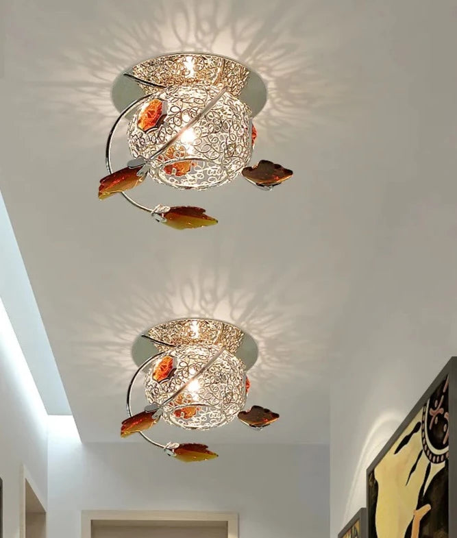Modern Crystal LED Ceiling Lamp Bedroom Living Room Dining Room Study Iron Art Ceiling Lights Room Decors Maple Leaf Ceiling Lamp