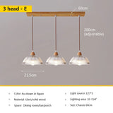 Nordic glass pendant lamp Japanese log wind cafe's restaurant three small chandelier bedroom bedside bar dining table lamps