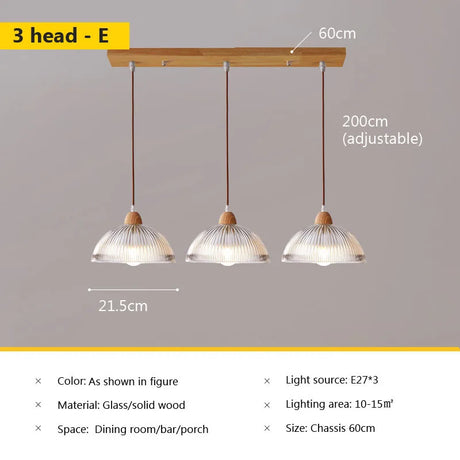 Nordic glass pendant lamp Japanese log wind cafe's restaurant three small chandelier bedroom bedside bar dining table lamps