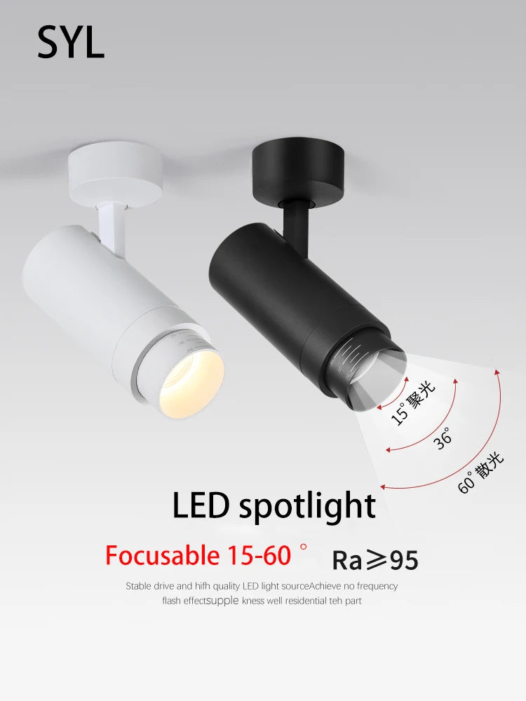 Zoomable LED Surface Spotlight - Adjustable Focus Ceiling Lamp for Retail Stores