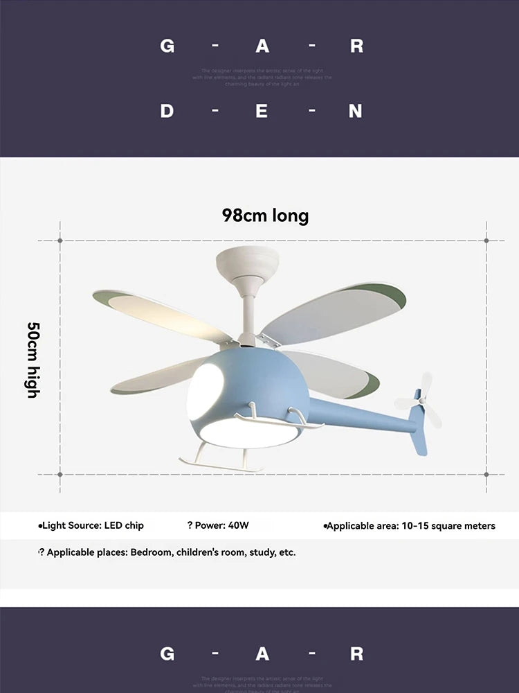 Children's Room Helicopter Ventilation Fan Lamp LED Eye Protection Lamp Ceiling Fan Lamp Room Lighting 110V~220V