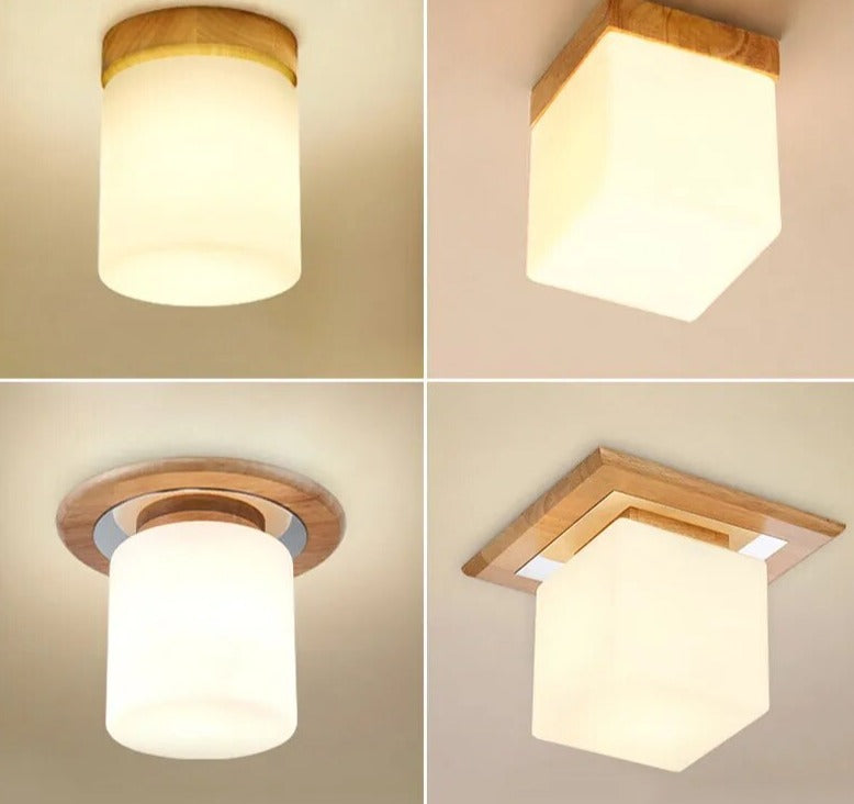 Nordic LED Ceiling Lamp Modern Wood Lights Glass Lamp shape Corridor Aisle Entrance Balcony Ceiling Light Cube Cylinder Luminaire