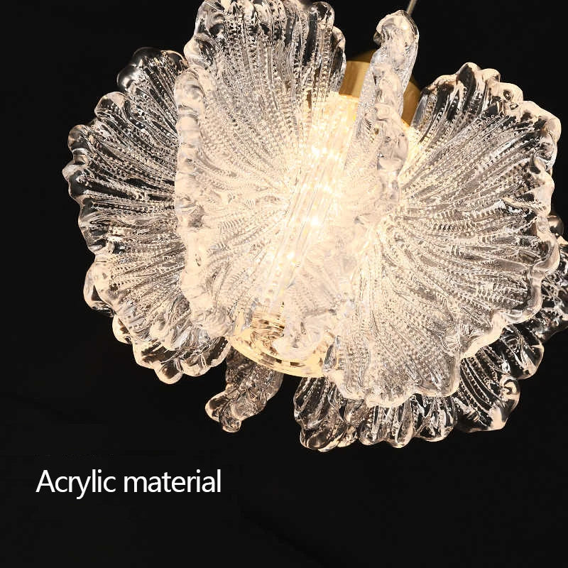 Nordic French Cream-Style Long Line LED Pendant Light - Acrylic Flower Chandelier Lamp for Bedroom Bedside, Dining Room & Living Room