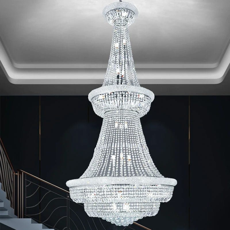 Light Luxury Loft Duplex Crystal Chandelier Villa Chandelier Staircase Long Chandelier European-style Large Chrome Chandelier