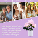 Pink Rose Flower Cordless Touch Lamp LED Artificial Flowers Gifts for Her Wife Girlfriend Small Table Lamp Night Light