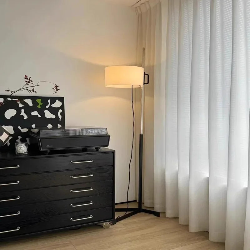 Spanish Designer Floor Lamp with E27 Light Bulb Metal Body Fabric Shade Height Adjustable