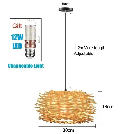 Handmade Vintage Pendant Lamp Bamboo Restaurant Café Chandeliers Wood Base E27 Bulb Lighting Hotel Bedroom Interior Classical