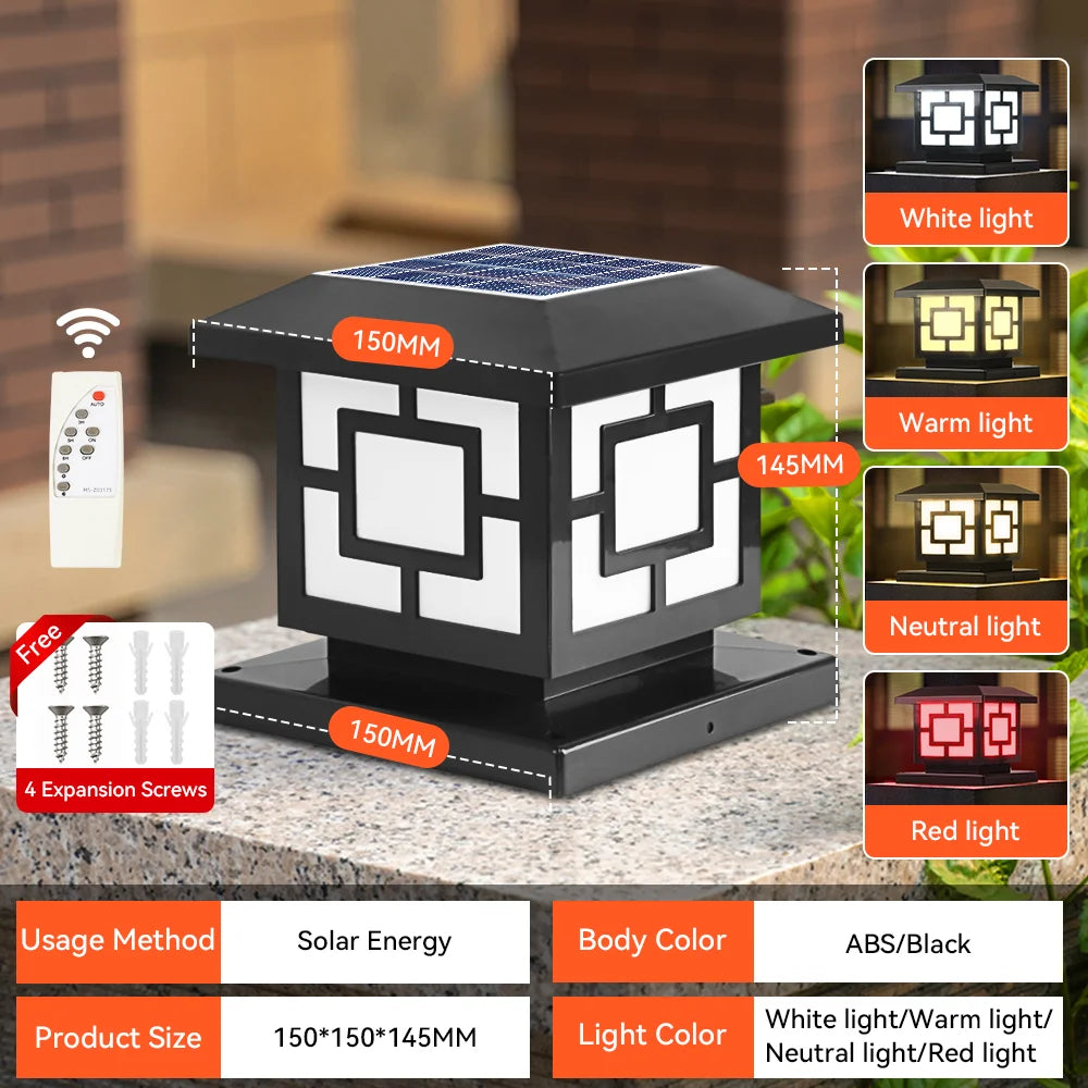 Outdoor LED Solar Column Light - Waterproof Dimmable Garden Pillar Lamp