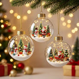 Clear Acrylic Lighted Christmas Ball Ornament Mini Interior Scene Warm LED Light-Up Tree Hanging Bauble Shock-Resistant Cartoon