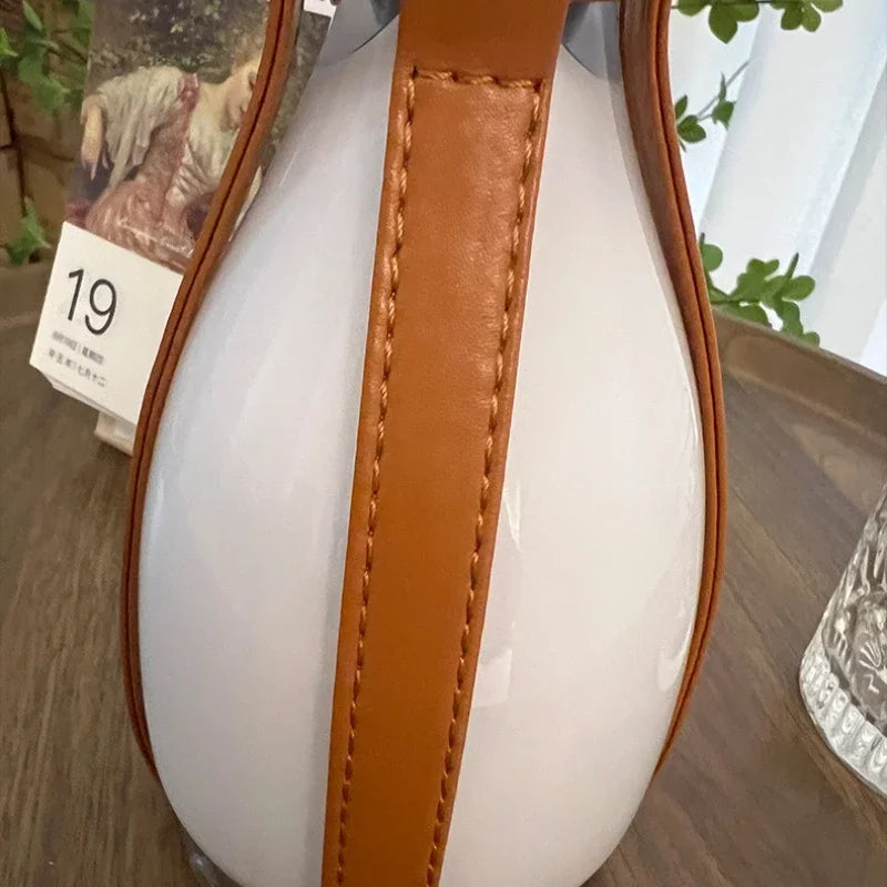 Nordic Atmosphere Creative Glass Bottle LED Table Lamp Leather Bedroom Bedside Bar Portable Outdoor Camping Light Charging Art