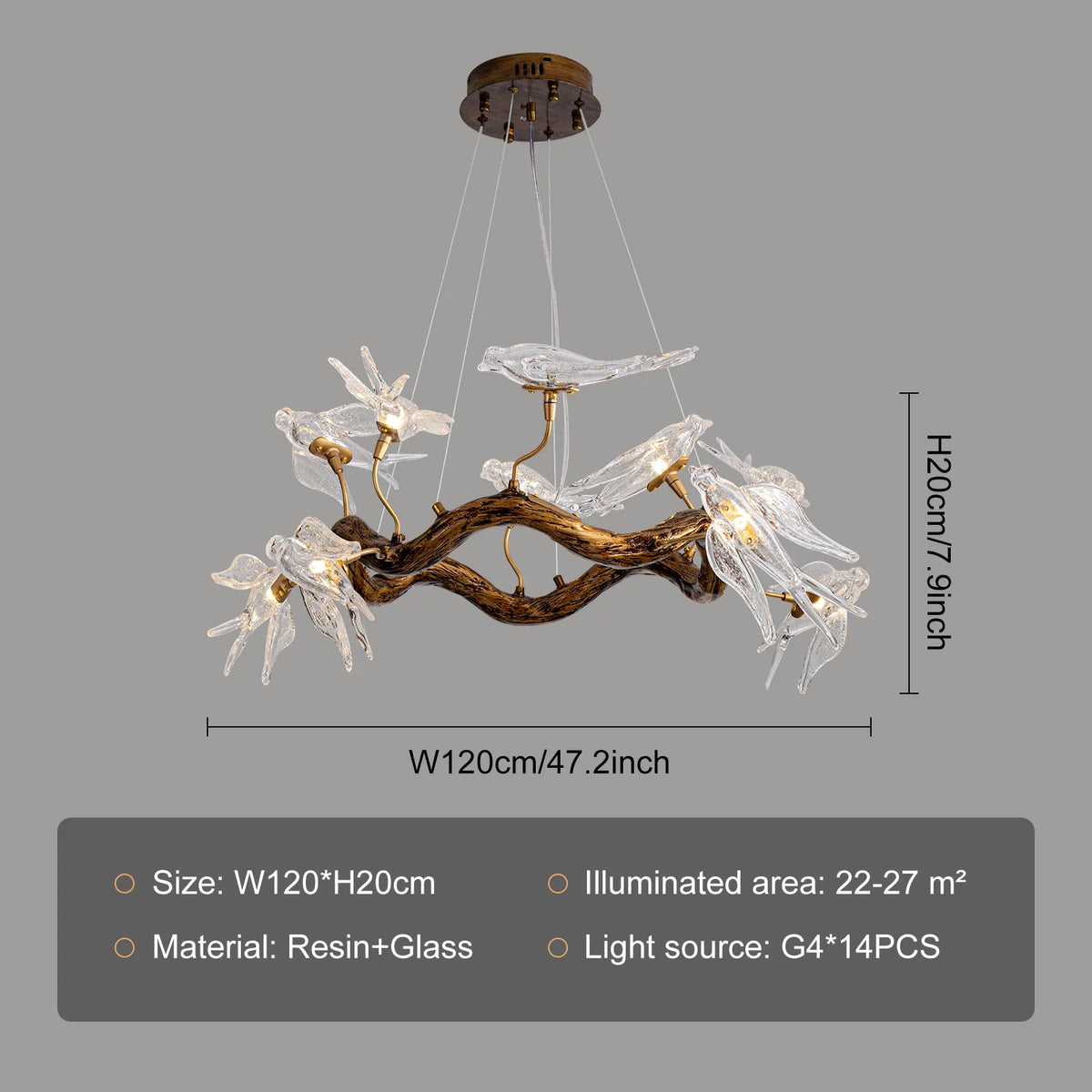 Luxury Glass Bird Chandelier (Designer Swallow Pendant Light) - Modern Decorative Hanging Ceiling Lamp Fixture for Living Room & Dining Room