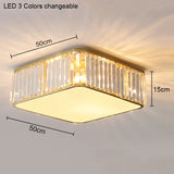Modern Geometric Crystal Ceiling Light - Round & Square LED Lamp for Bedroom