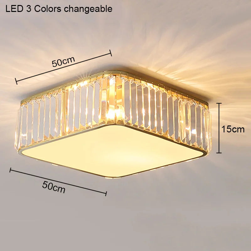 Modern Bedroom Round Square Geometric Shaped Crystal Ceiling Lamp Living Room Light Luxury Simple Design Led Flower Lighting