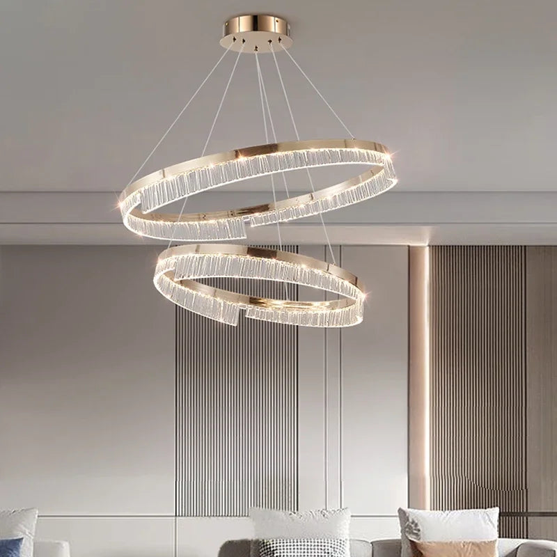 Modern Luxury Style Led Chandelier For Living Room Bedroom Dining Room Pale Gold Luster Lamp Round Ring Design Pendant