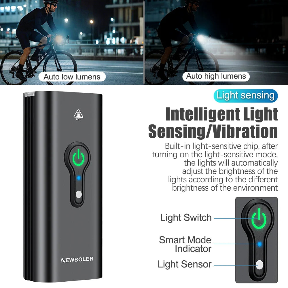 10000mAh Smart Bicycle Front Light (10,000 LM, USB-C) - Waterproof High-Lumen Headlight for MTB & Road Cycling