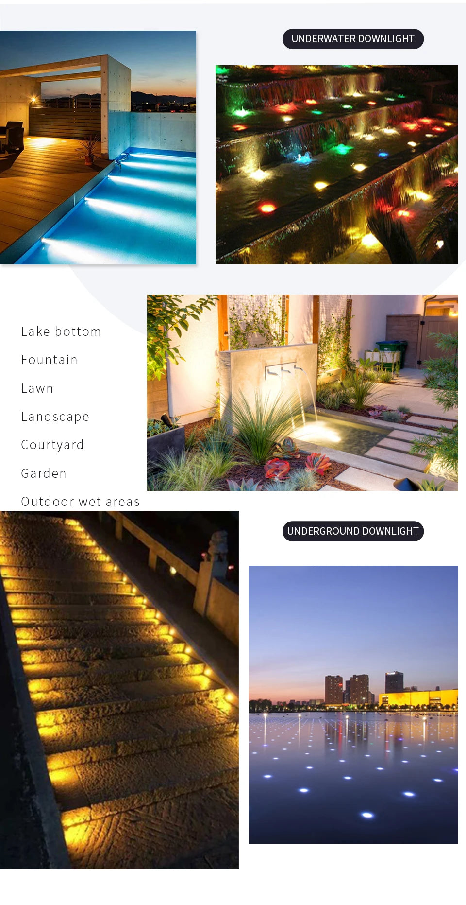 Waterproof Outdoor LED Light, Stainless Steel IP68 Terrace and Garden Ground Light, RGB RGBW, Recessed in Ground Lamp 12V/24V 2W