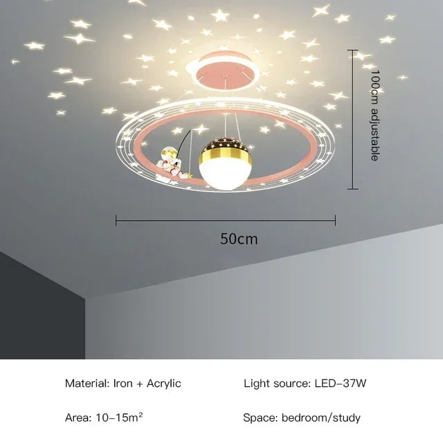Modern Creative Star Children's Room LED Chandeliers for Bedroom Study Design Ring Lamp Home Decors Cartoon Warm Lighting Fixture
