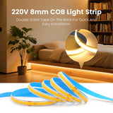 5M 10M 15M 20M 110V 220V COB LED Strip Light Super Bright 240LEDs/M 2PIN Wire Tape Flex Ribbon EU US Plug Room Lighting 8MM PCB