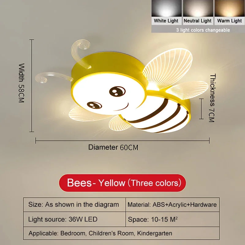 Modern Novelty Simplicity Cute Cartoon Bees LED Ceiling Lights Circlar Design Lamp for Chidren's Room Home Decoration Chandelier