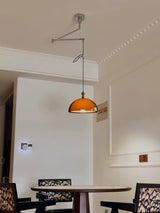 Vintage Brown Bauhaus Orange Pendant Lamp French Retro Design Adjustable Hanging Light for Dining Table Cafe LED Chandelier