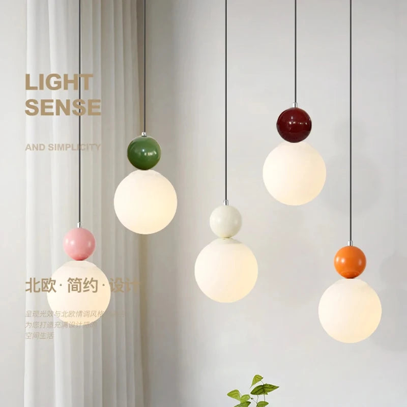 Modern Color Round Ball Long-Line Bedroom Single-Head Pendant Lamp With Glass And Injection-Molded Cover For Dining Room E27