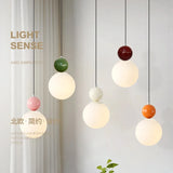 Modern Color Round Ball Long-Line Bedroom Single-Head Pendant Lamp With Glass And Injection-Molded Cover For Dining Room E27