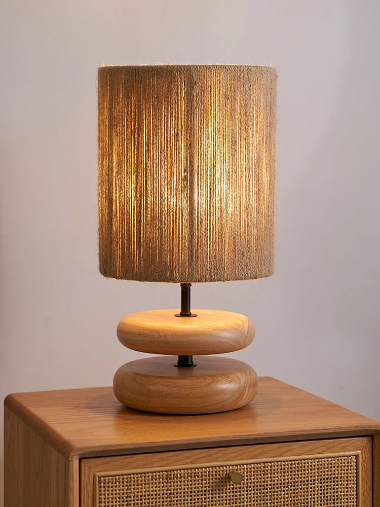 Japanese Cream Vintage Table Lamp Solid Wood Vintage Living Room Bedhead Wabi Sabi Style Study Desk Lamp