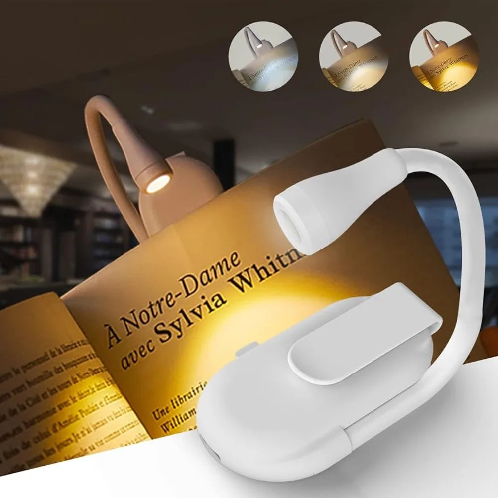 Book Light Reading Lights for Books in Bed Led Book Night Lamp Rechargeable 3 Color Stepless Brightness Clip on Reading Lamp
