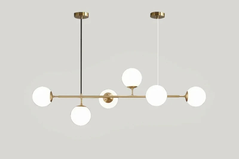 Modern Globe Linear Chandelier 6 Light Milk Glass Chandeliers Pendant Light Fixture Mid Century Sputnik Island Lights
