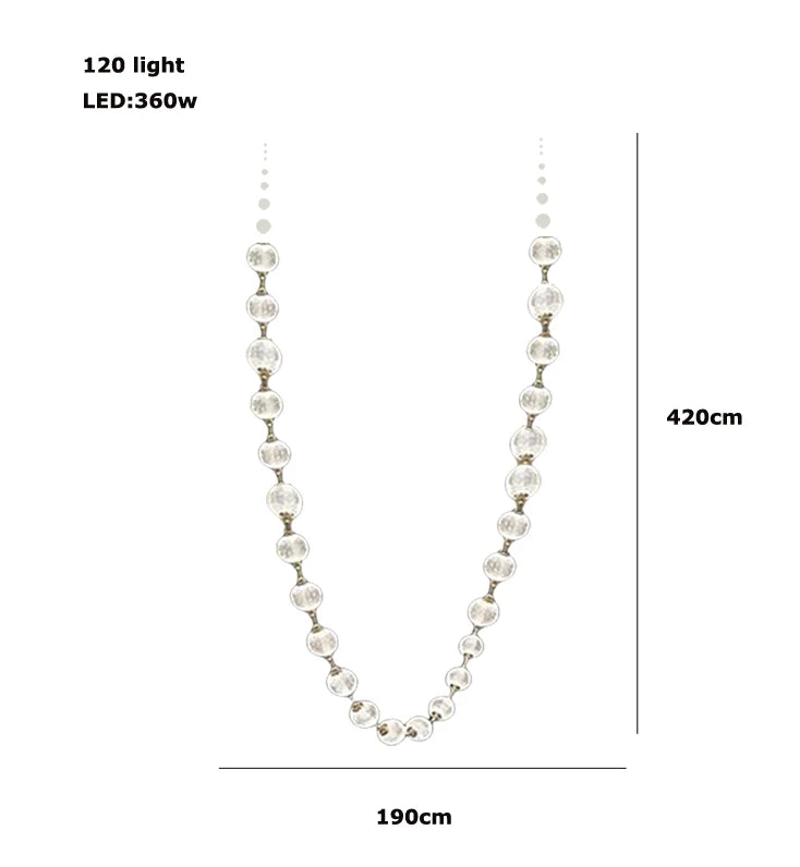 2026 Trendy Pearl Necklace Design LED Dimmable Chandelier Balls Staircase 6 m Long Suspension Luminaire Lampen For Living Room