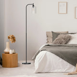 Modern Standing Tall Industrial Arched/Arc Floor Lamp with Glass Shade and 2 Bulbs Included