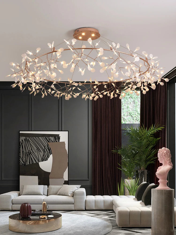 Nordic Chandelier Modern Luxury Living Room Kitchen Firefly Led Ceiling Pendant Lamp Indoor Creative Children&#39;s Room Ring Lights