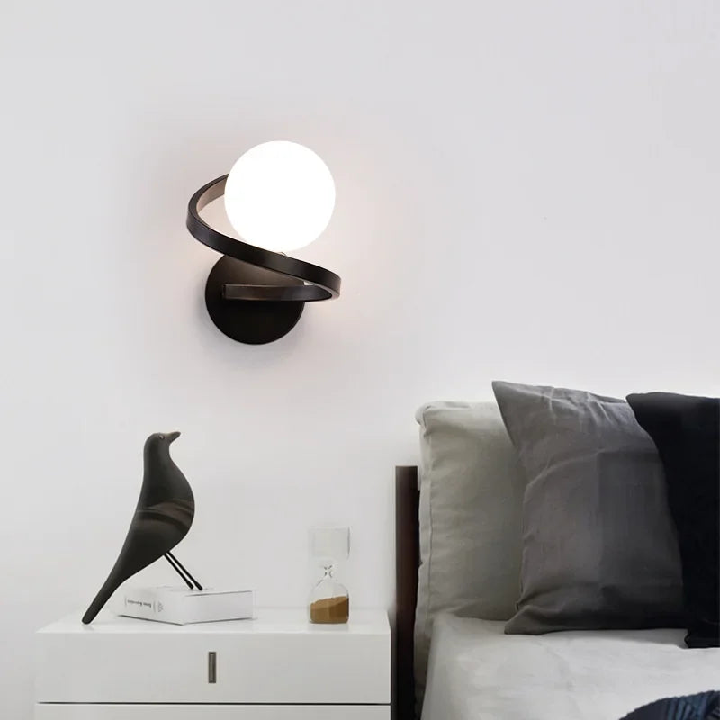 Modern Glass Wall Lamp Bedside Black Gold Wall Light Nordic Simple Sconce Living Room Bedroom Hallway Decors Illumination Fixture