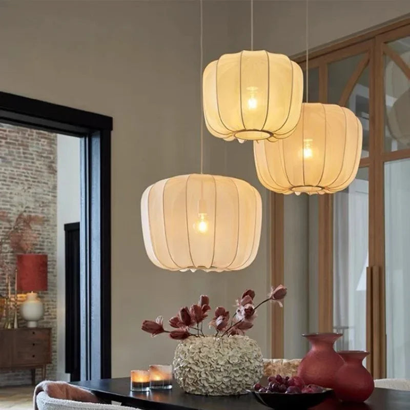 Modern Fabric Ceiling Pendant Lamp E27 - Minimalist Wabi-Sabi LED Ceiling Light Fixture for Living Room, Hotel, Restaurant & Shop