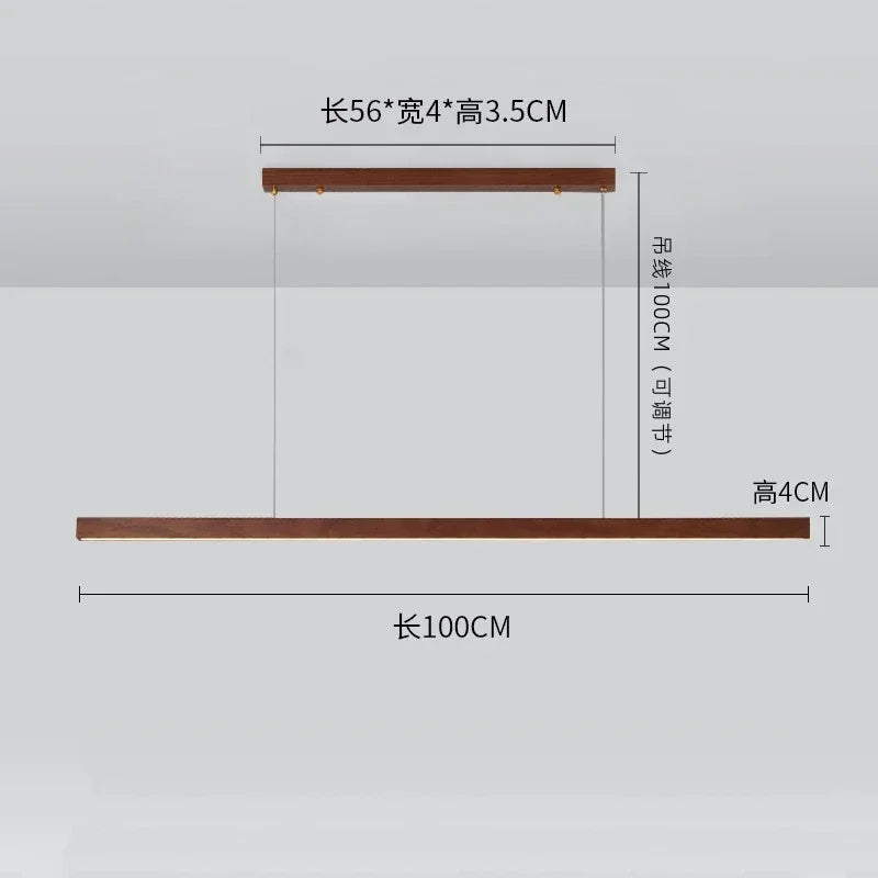 Japanese Pendant Light Black Walnut Fashion Home Design Nordic Long Strip Light Office Simple Wooden Dining Table Light
