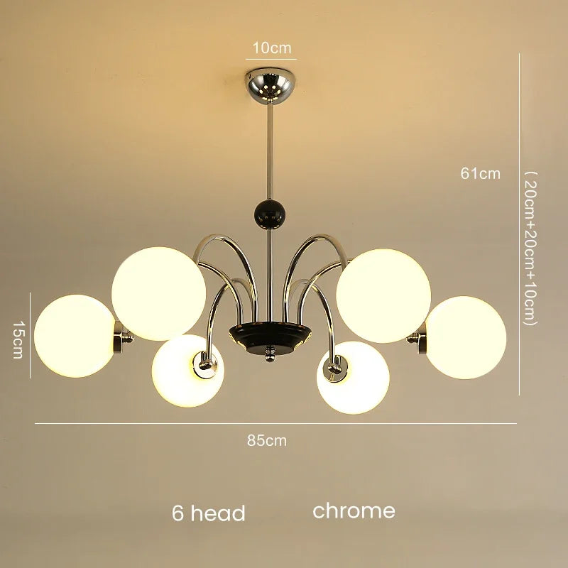 Mid-Century Retro Chandelier French Glass Ball Pengdant Lamp Bauhaus Gold/Chrome Luxury Living Room Bedroom Study Light