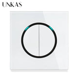 Modern 2-Way Pass Through Light Switch - Gray Glass Panel with LED Indicator