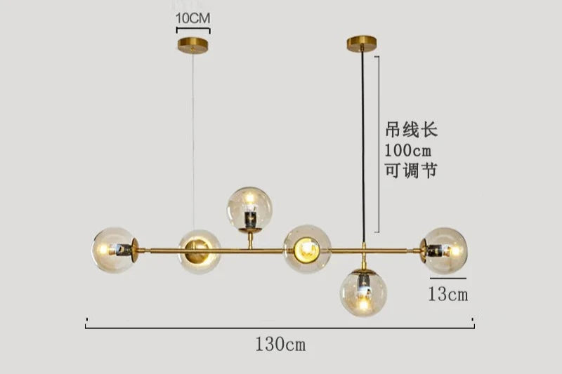 Modern Globe Linear Chandelier 6 Light Milk Glass Chandeliers Pendant Light Fixture Mid Century Sputnik Island Lights