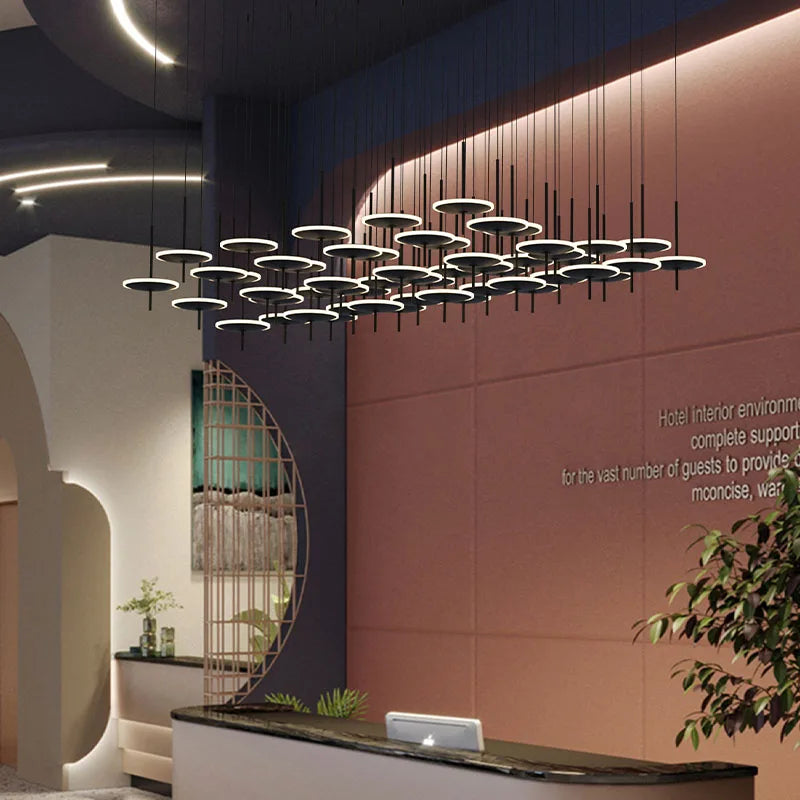 Pendant Lights for Living Room Design Led Modern Black Iron Art Circular Chandelier for Hotel Customized Large Chandeliers