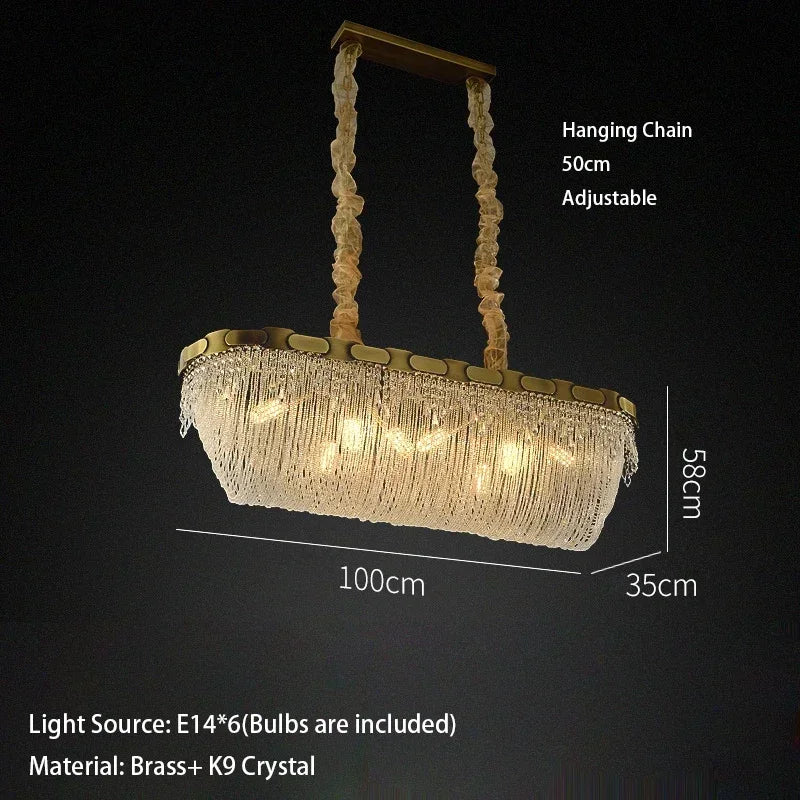 Luxury Brass Crystal Bead Curtains Chandeliers 2025 Modern LED Home Decor Hanging Lamps for Ceiling Living Room Lighting Fixture