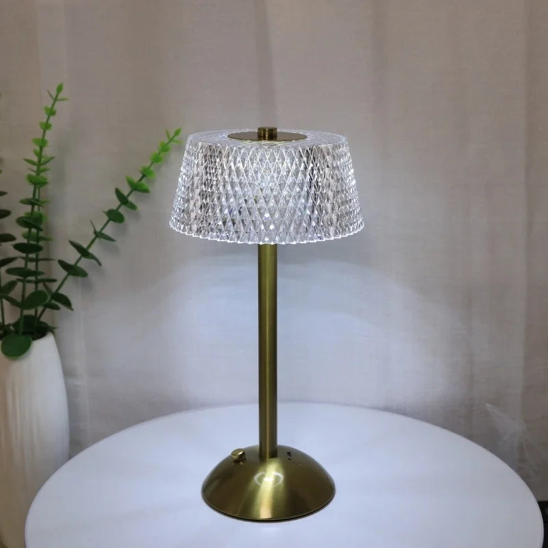 Modern minimalist crystal bedside lamp, touch control adjustable brightness night light, suitable for multiple room ambiance.