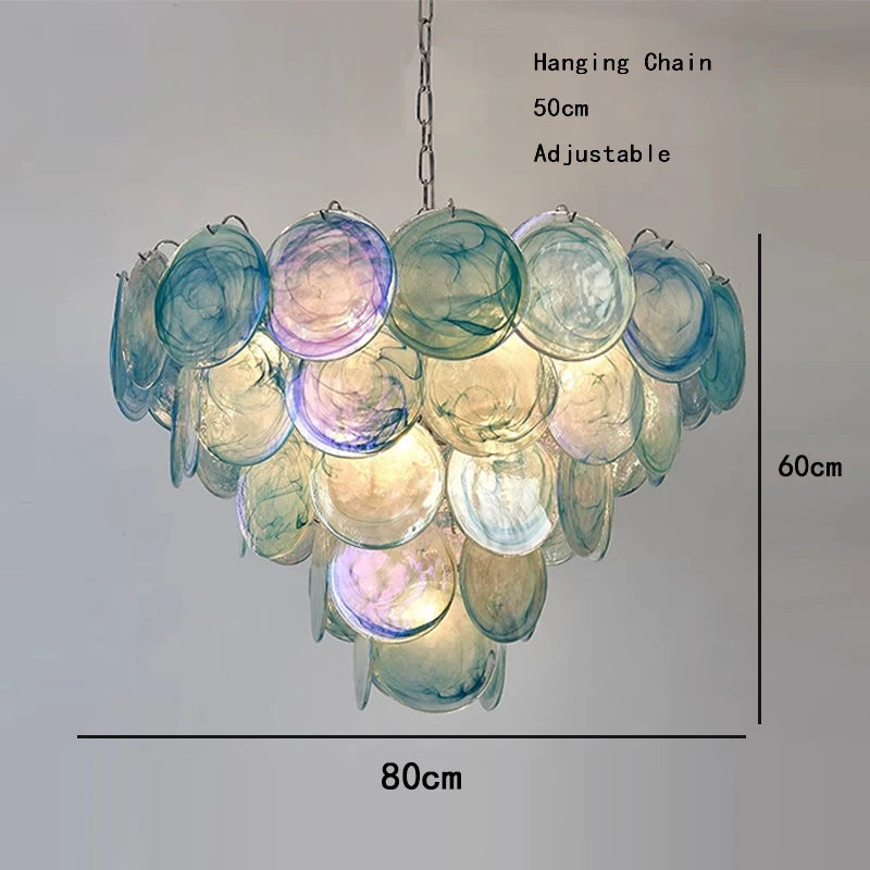 Blue Circle Glass Chandeliers Vintage Art American Classic Living Room Design Idea Home Deco Restaurant Hanging Lamps Lustre